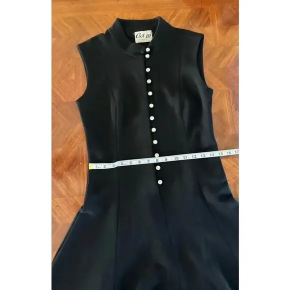 Vintage Act III Mod Black Wool Dress w/ Rhinestone Buttons - Picture 6 of 14